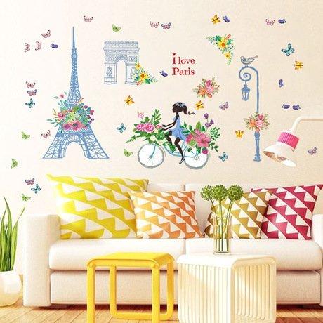 Decal dán tường cô gái và xe đạp hoa 3
