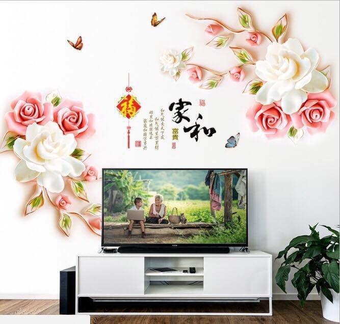 Decal 3D dán tường Hoa hồng mẫu 5