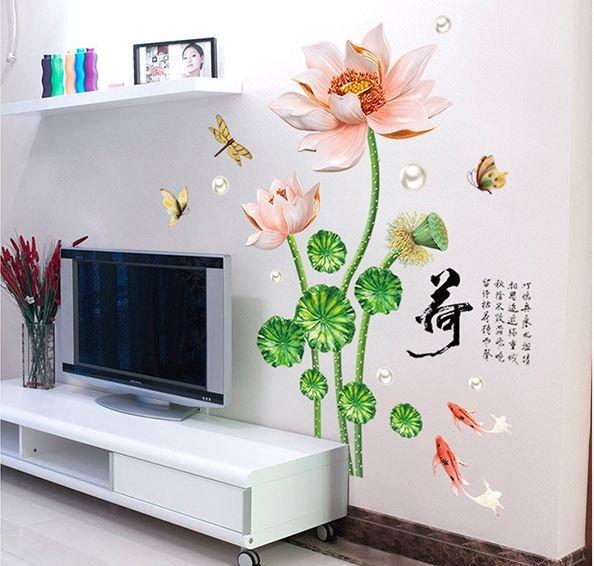 Decal dán tường đầm sen hồng 9