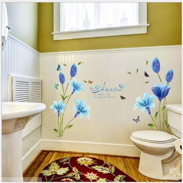 Decal dán tường hoa anh thảo xanh
