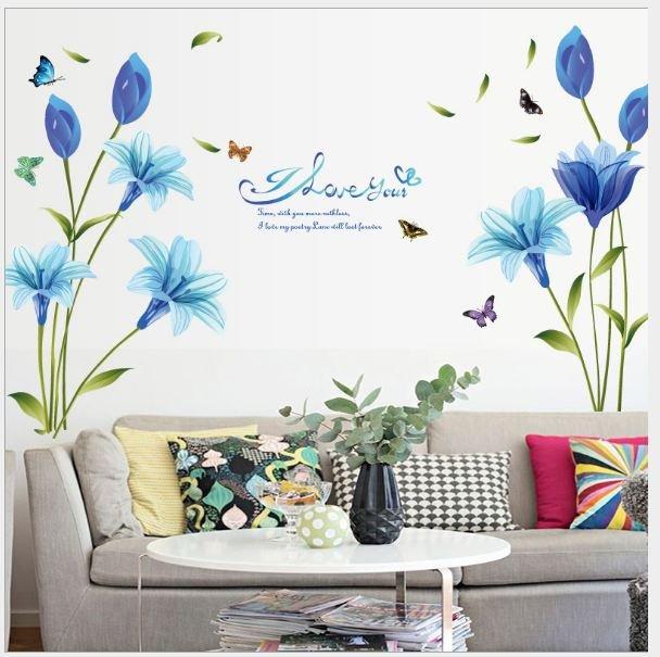 Decal dán tường hoa anh thảo xanh