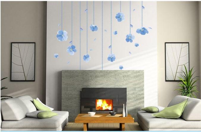 Decal dán tường dây leo hoa xanh