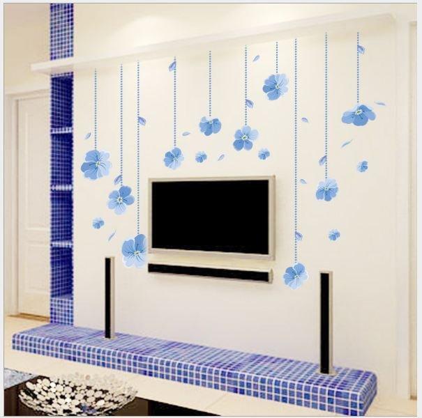 Decal dán tường dây leo hoa xanh