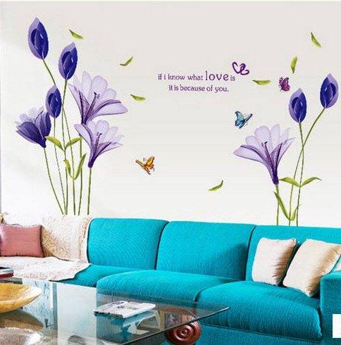 Decal dán tường hoa anh thảo tím 5