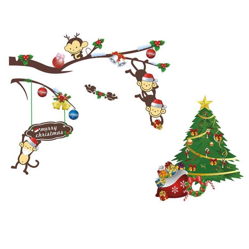 Decal dán tường Gia đình khỉ vui Noel