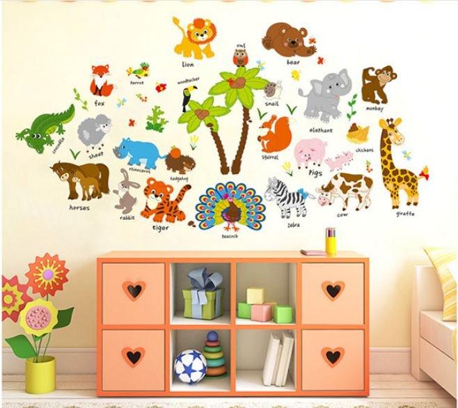 Decal dán tường vườn thú giúp bé học ngoại ngữ 2