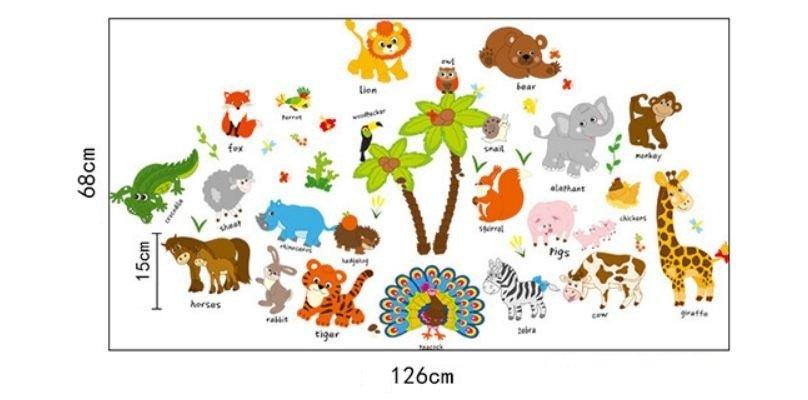 Decal dán tường vườn thú giúp bé học ngoại ngữ 2