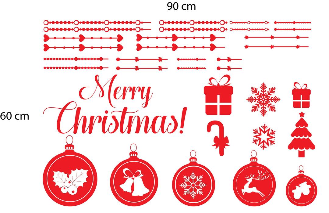 Decal dán tường dây treo quả cầu Noel và hộp quà màu đỏ