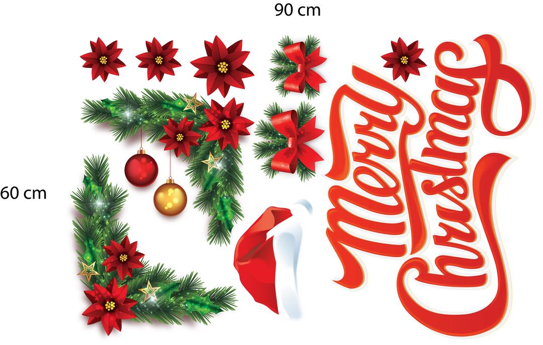 Decal dán tường Merry Christmas và nón Noel