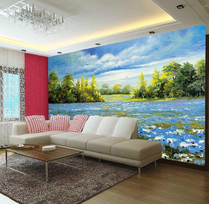 Tranh dán tường bức họa cánh đồng hoa