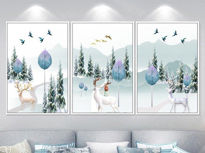 Tranh treo tường tuần lộc và rừng tuyết (A-054)