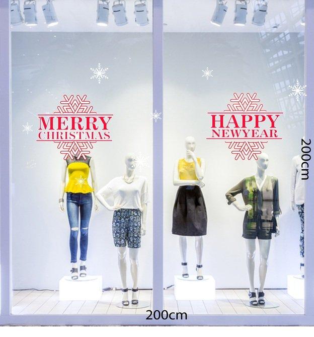Decal Giáng sinh chữ merry chrismast và happy new year đỏ