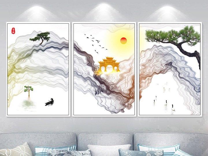 Tranh nghệ thuật trừu tượng non nước thanh bình