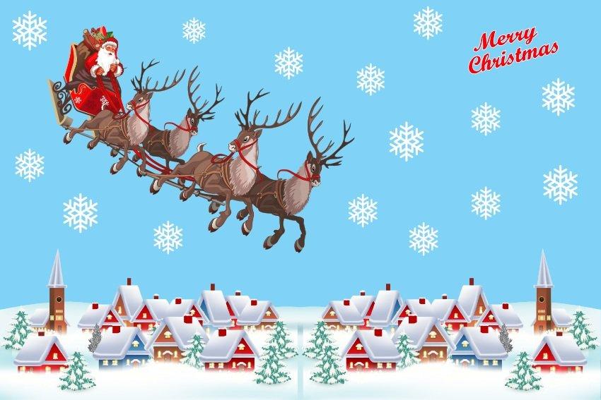 Decal trang trí noe combo ông già noel và thành phố tuyết 2