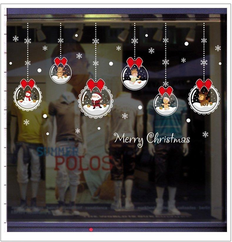 Decal trang trí Noel dây treo quả cầu nơ đỏ