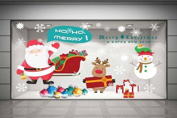 Decal dán tường Ông già Noel và người tuyết (nền trắng đục)