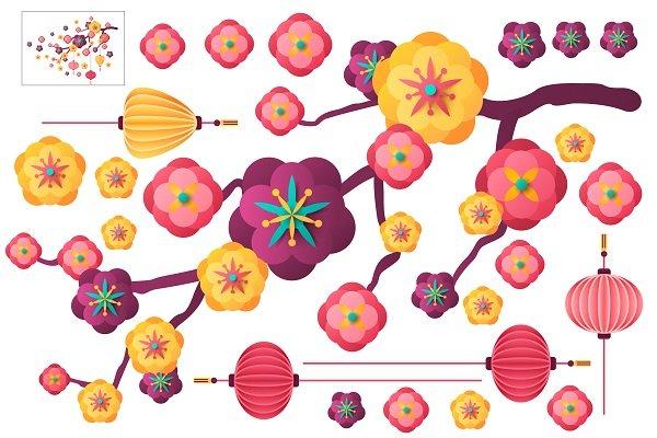 Decal trang trí tết hoa đào cách điệu 2