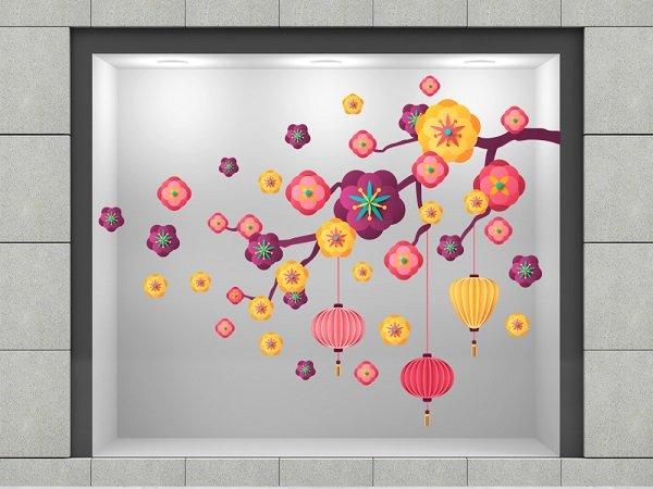 Decal trang trí tết hoa đào cách điệu 2