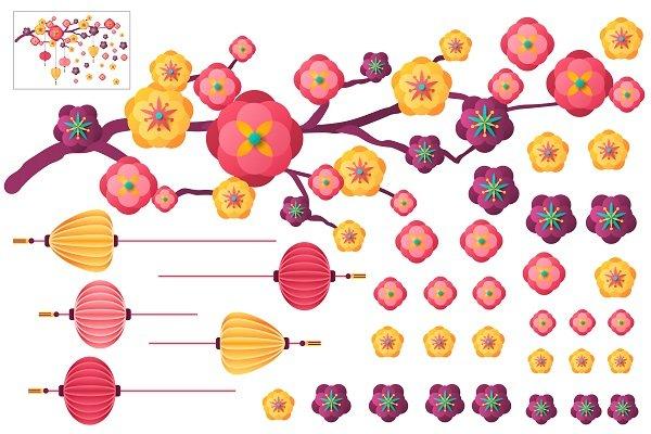 Decal trang trí tết hoa đào cách điệu
