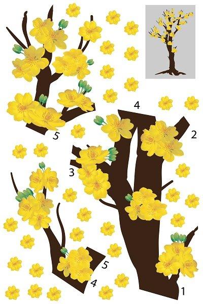Decal Trang Trí Tết Cây Mai Vàng Phú Quý 2