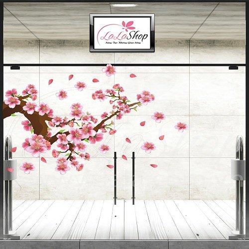 Decal cành đào hồng may mắn 3 kích thước 80x120cm (hn)