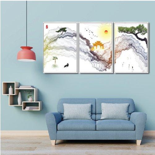 Tranh nghệ thuật trừu tượng non nước thanh bình