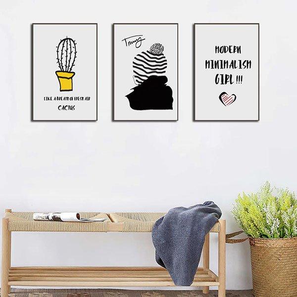 Tranh nghệ thuật trừu tường cô gái và xương rồng