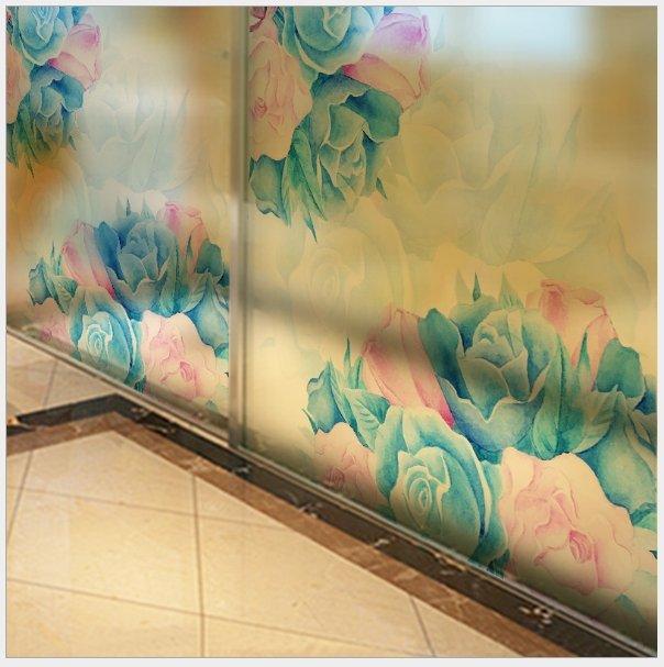 Decal dán kính hoa hồng xanh