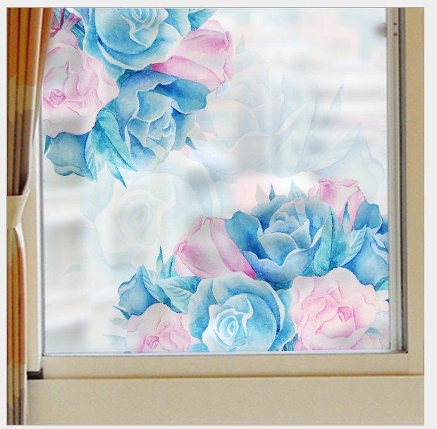 Decal dán kính hoa hồng xanh