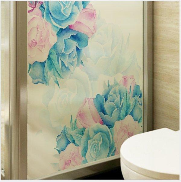Decal dán kính hoa hồng xanh