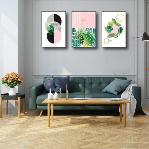 Tranh treo tường 3 vòng tròn và lá xanh ̣(KE - 070)