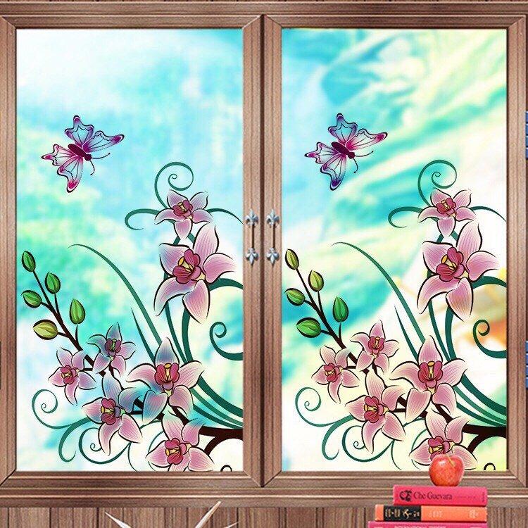 Decal dán kính hoa lan hồng