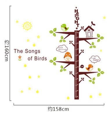 Decal dán tường thước đo cây xanh và chim non