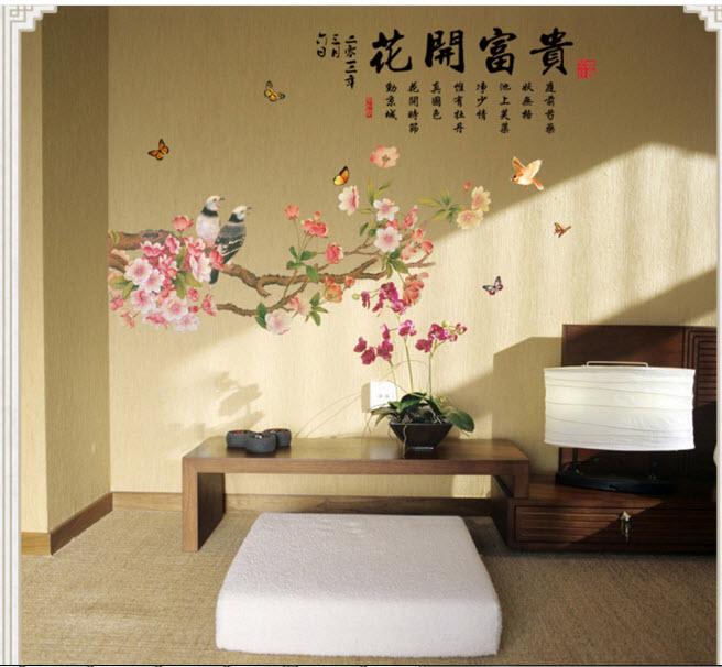 Decal dán tường Cành hoa xuân hồng 3