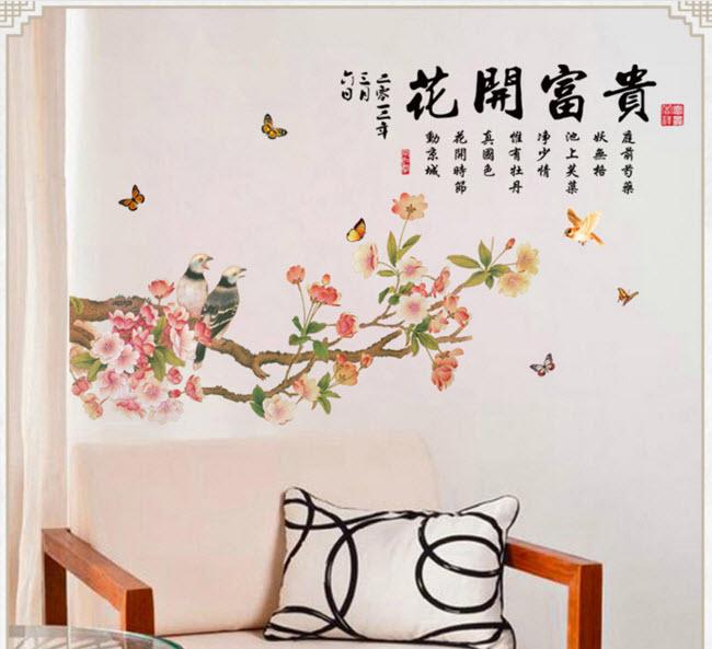 Decal dán tường Cành hoa xuân hồng 3