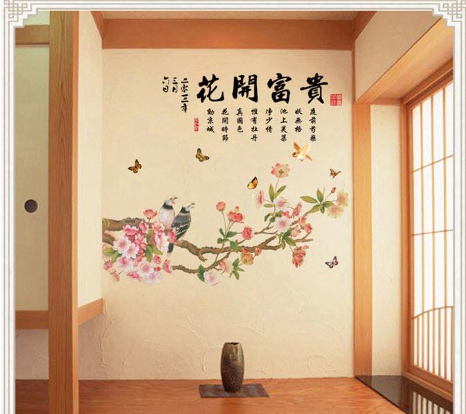 Decal dán tường Cành hoa xuân hồng 3