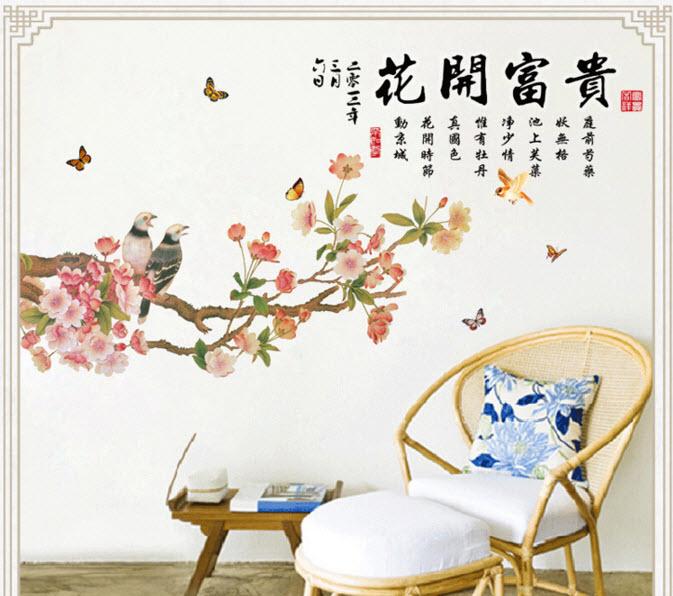 Decal dán tường Cành hoa xuân hồng 3