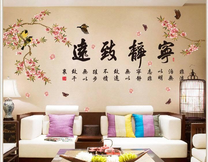 Decal dán tường Cành hoa xuân hồng 1