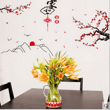 Decal tết dán tường Núi đào tiên