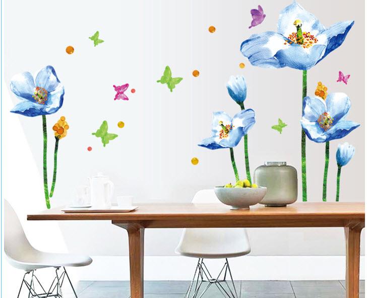 Decal hoa nghệ thuật xanh 