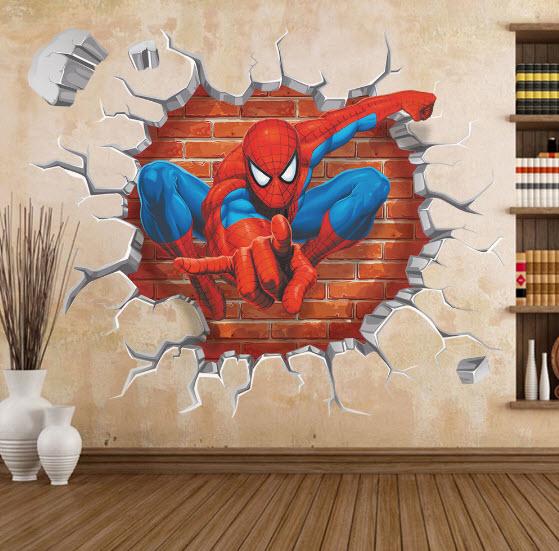Decal 3D dán tường Người nhện
