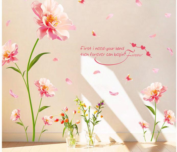 Decal dán tường hoa phù dung hồng