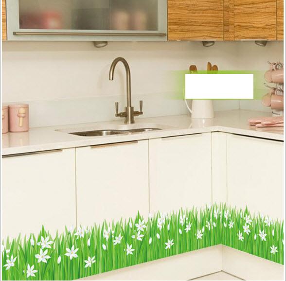 Decal dán chân tường hoa dạ thảo trắng