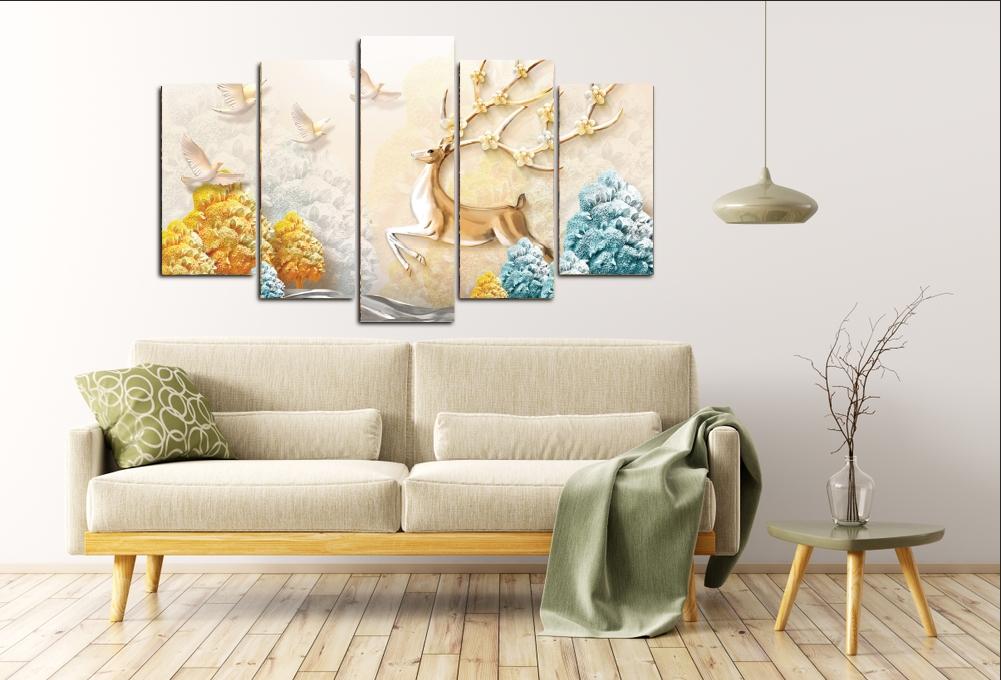 Tranh treo tường 3d cách điệu hươu nghệ thuật