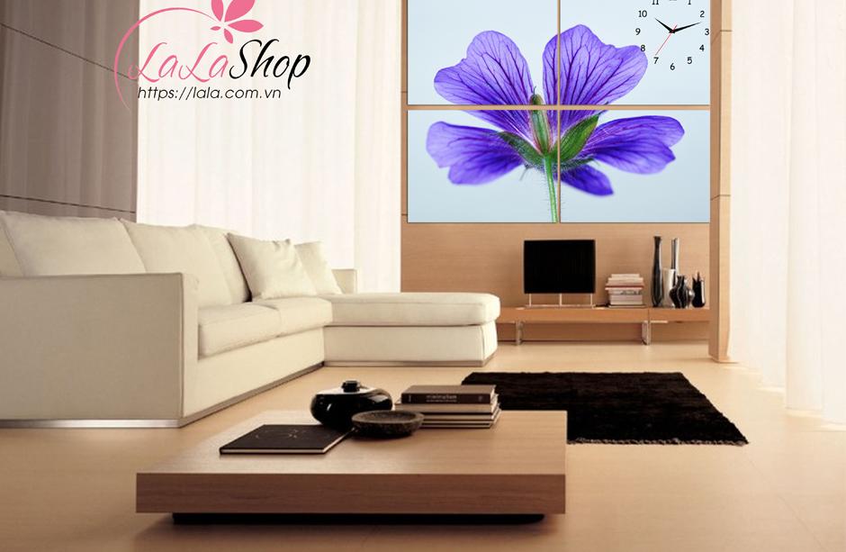 Tranh đồng hồ hoa cánh tím