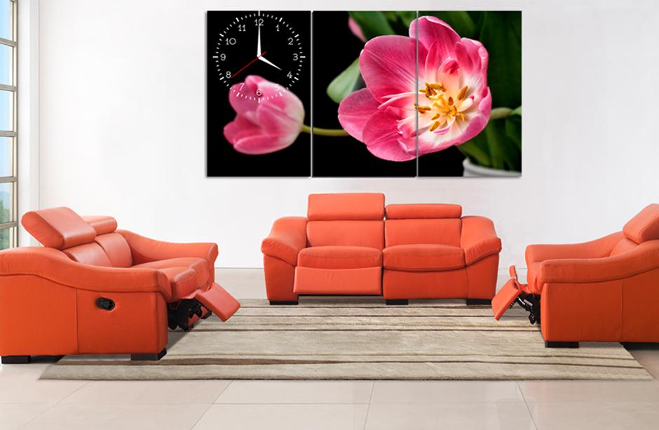 Tranh đồng hồ cành hoa tulip