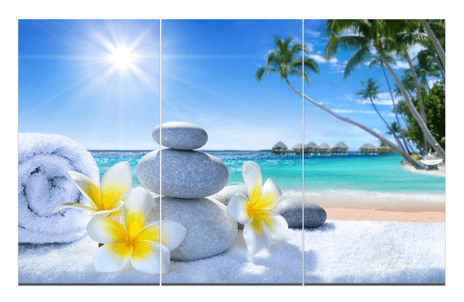 Tranh treo tường bộ 3 tấm spa thiên nhiên nhẹ nhàng