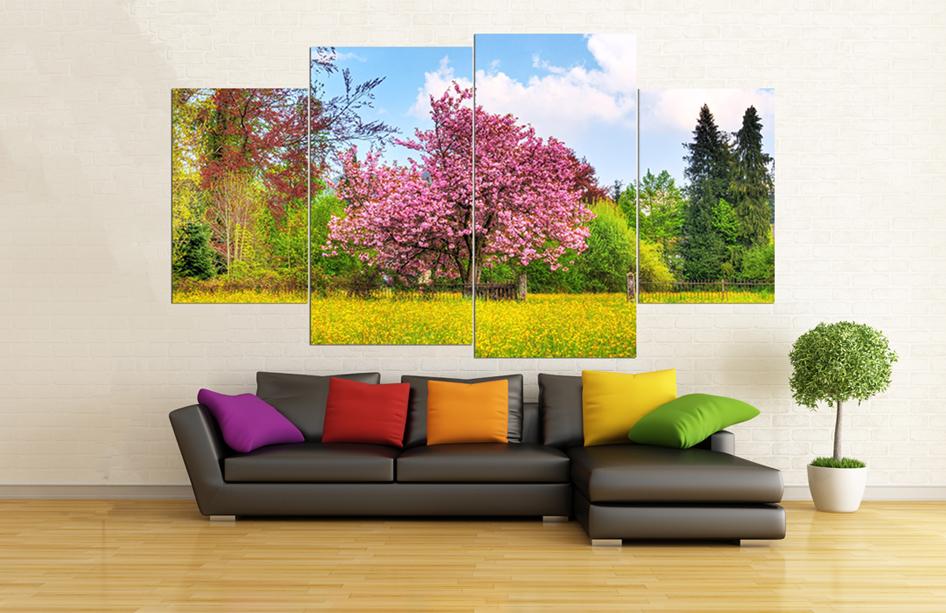 Tranh treo tường cây hoa anh đào (110x60)x4