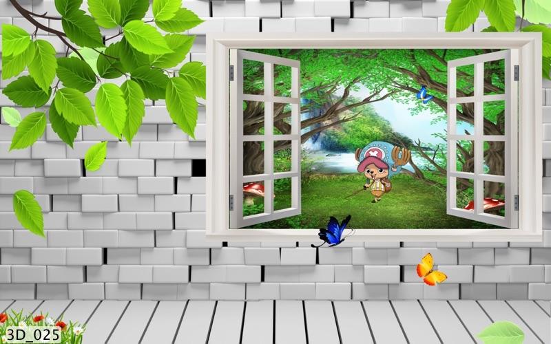 Tranh dán tường cửa sổ với nhân vật hoạt hình đáng yêu