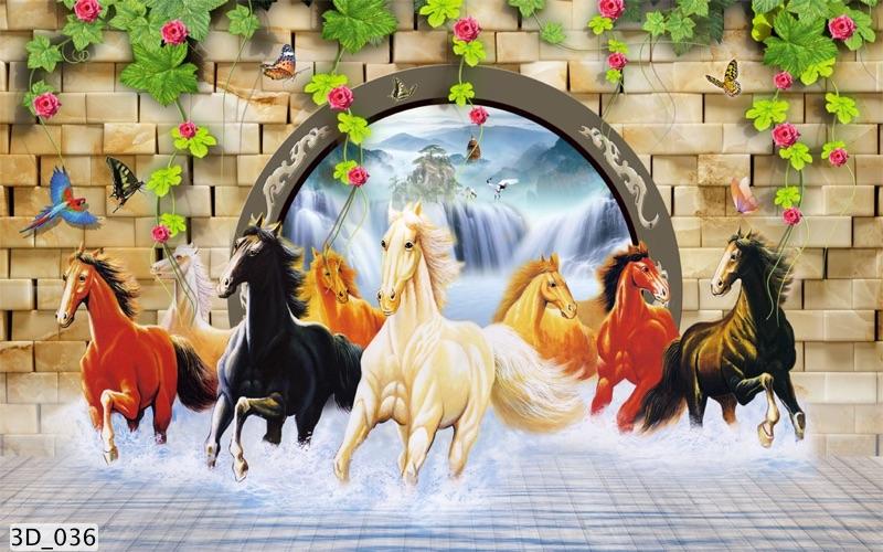 Tranh dán tường mã đáo thành công qua tường hoa